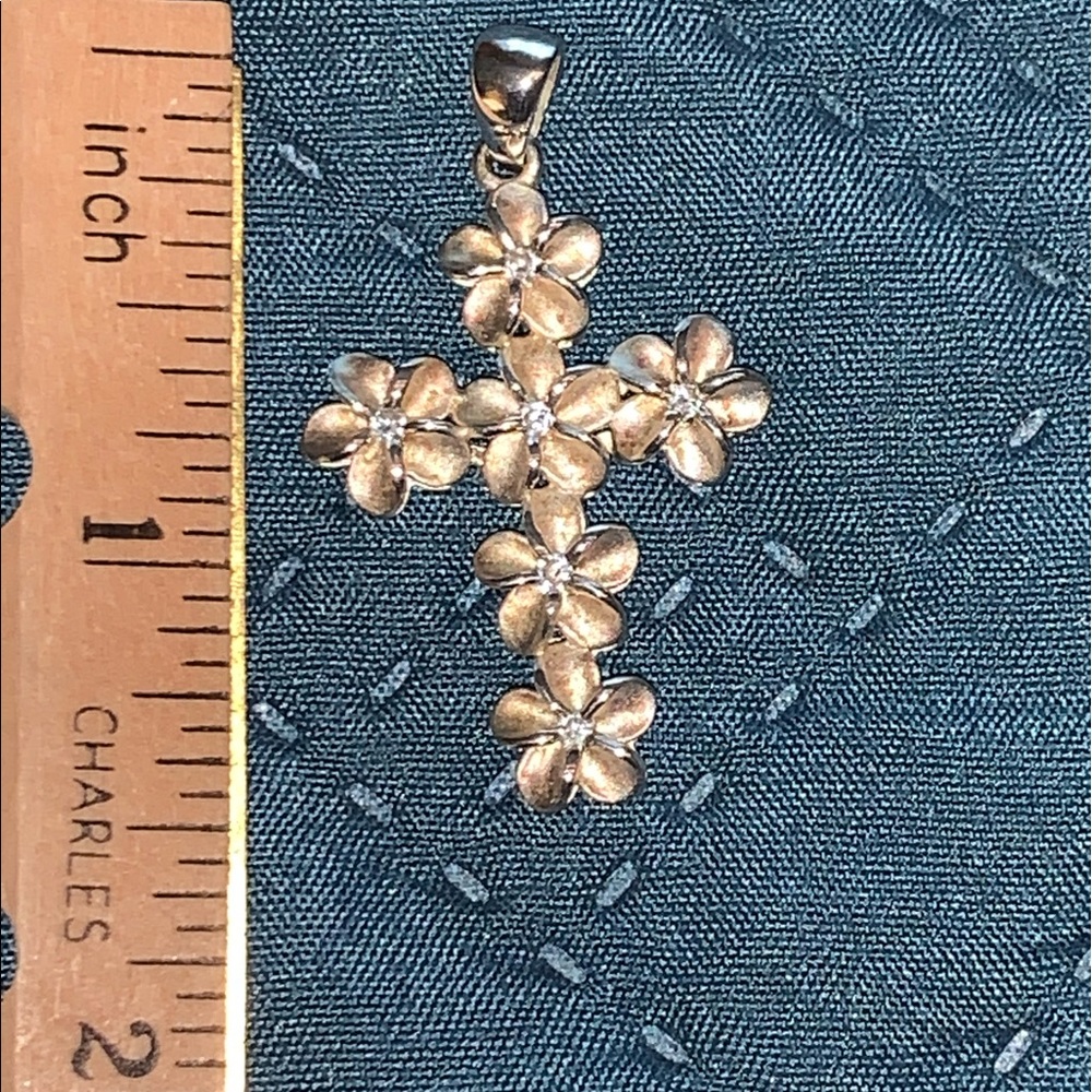 SS Plumeria flower cross necklace and earrings
